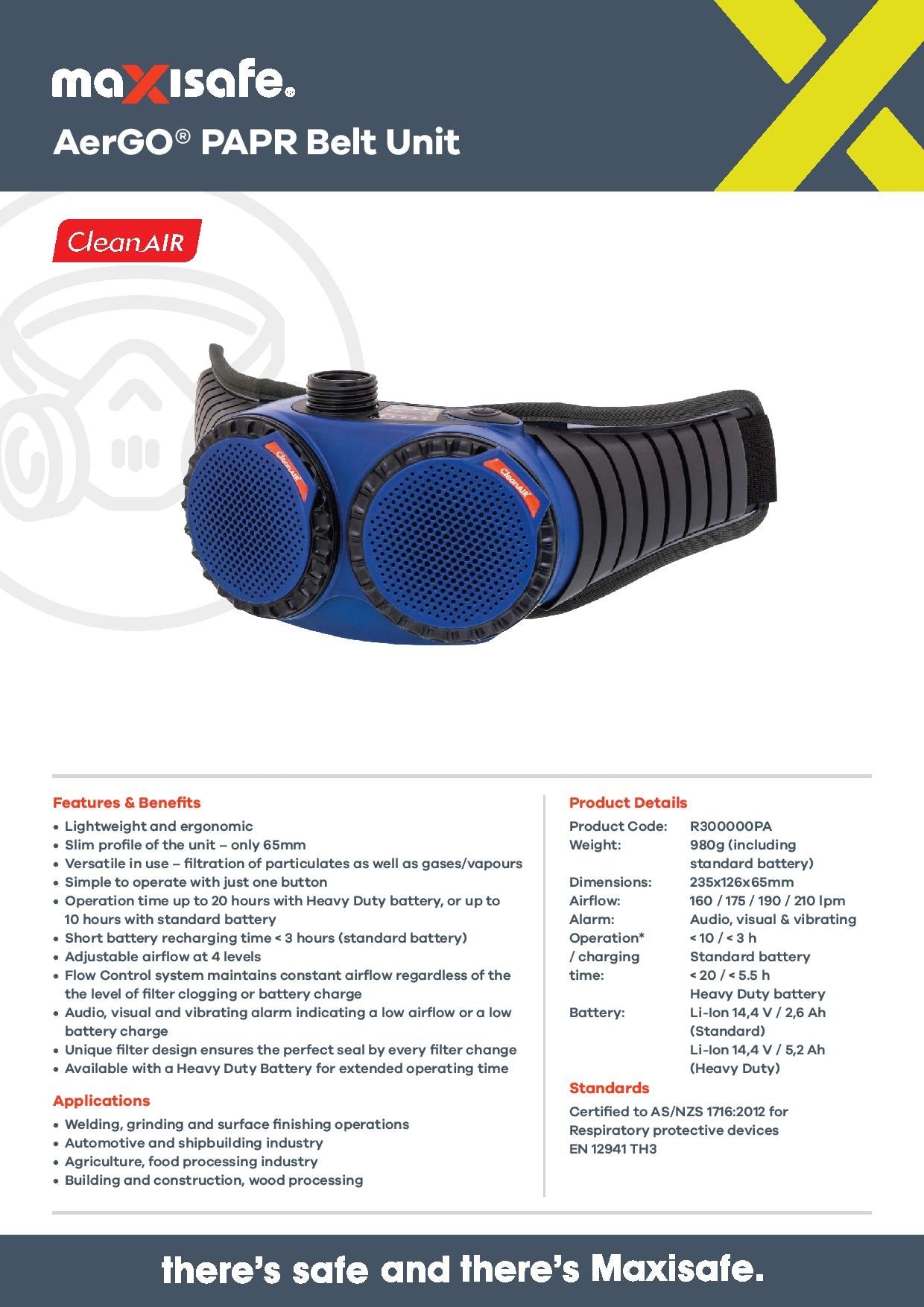 Maxisafe R304100H CleanAIR CA-40G Hard Hat w/ Toric Visor & AerGO PAPR Kit – Heavy Duty Battery