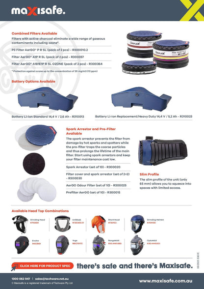 Maxisafe R304100H CleanAIR CA-40G Hard Hat w/ Toric Visor & AerGO PAPR Kit – Heavy Duty Battery
