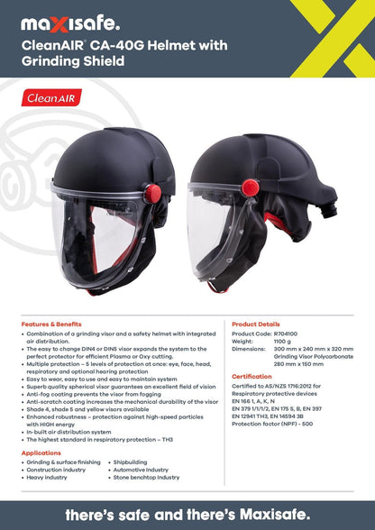 Maxisafe R304100H CleanAIR CA-40G Hard Hat w/ Toric Visor & AerGO PAPR Kit – Heavy Duty Battery