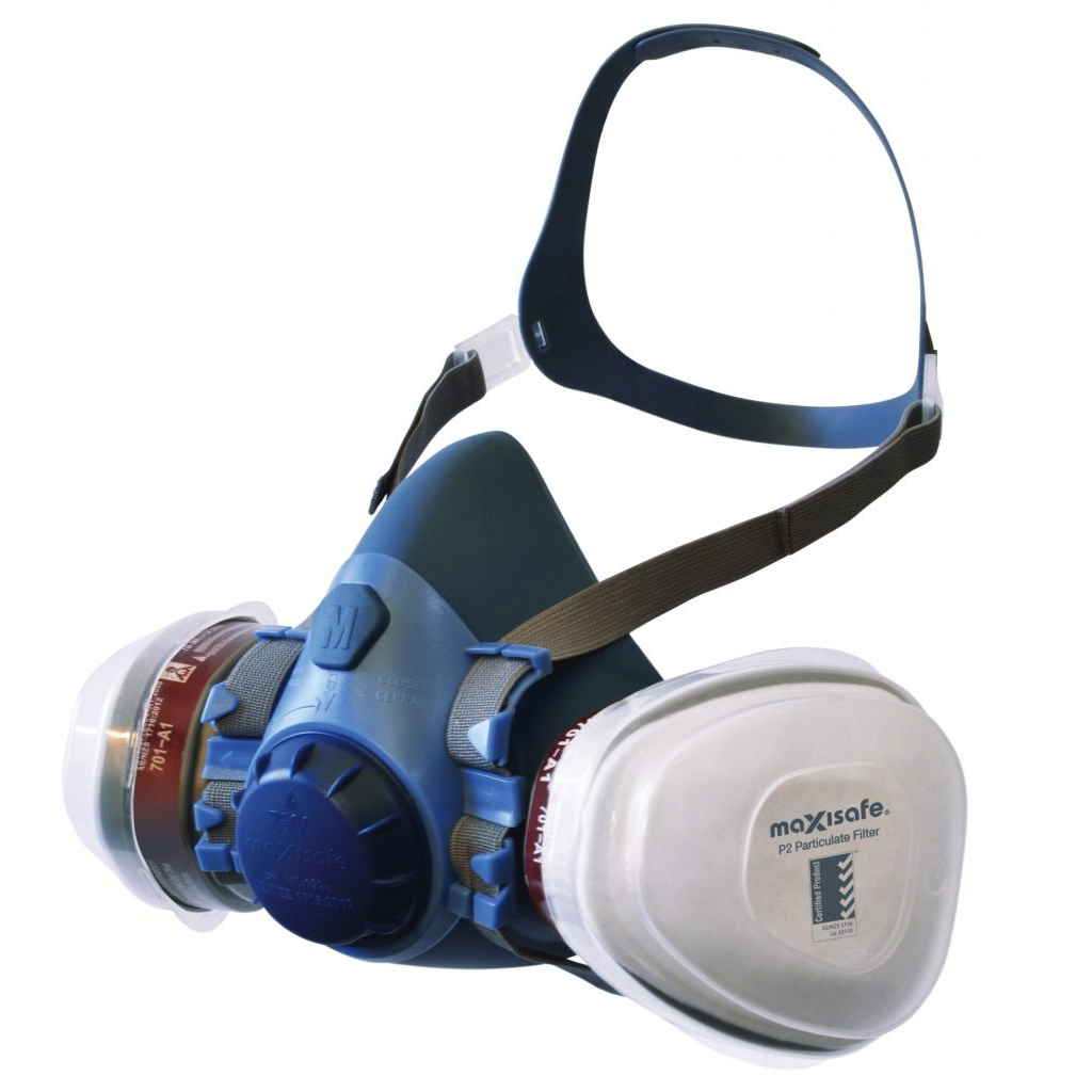 Maxisafe R7500P Painters Silicone Half Face Respirator L - Blue/Grey/White - Front View