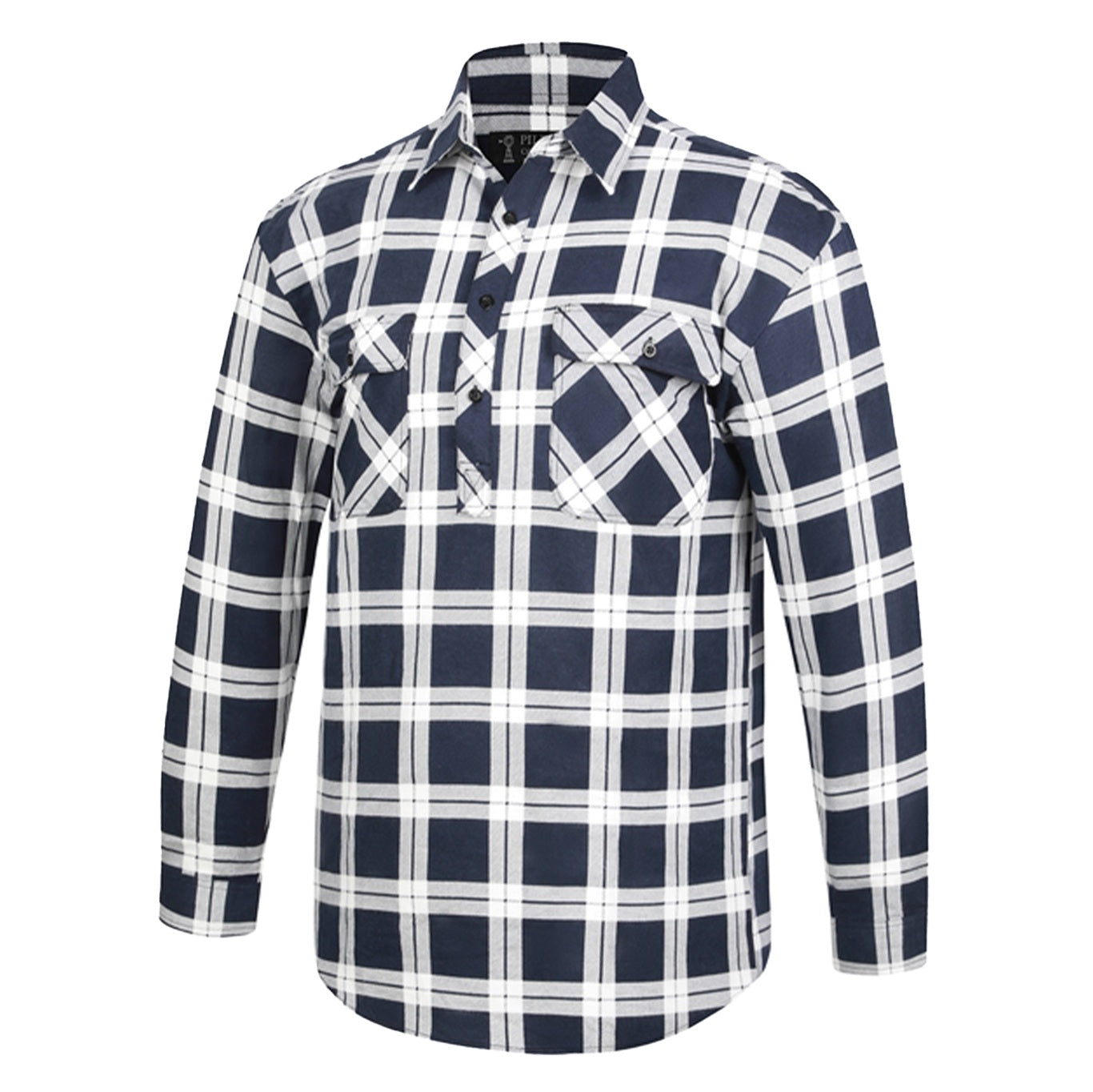 Navy and white button down Plaid Pilbara RM123SCF Closed Front Flannelette Shirt