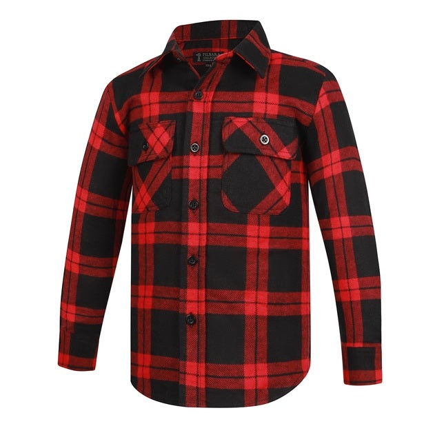 Red and black plaid Ritemate RM123SKO Childrens Open Front Flannelette Shirt