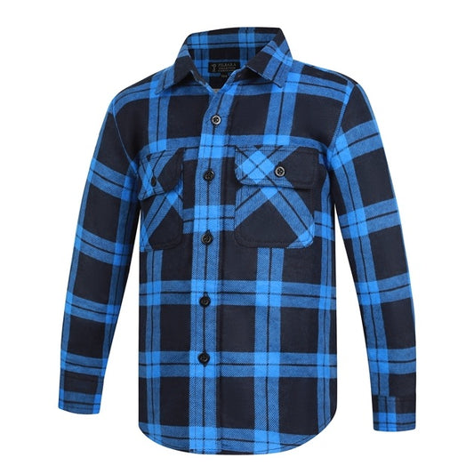 Blue and black plaid Ritemate RM123SKO Childrens Open Front Flannelette Shirt
