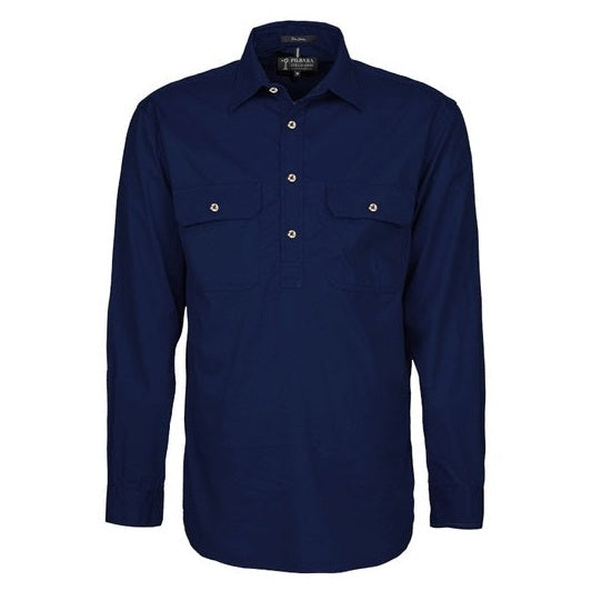 Pilbara RM200CF Mens Pilbara Closed Front Long Sleeve Shirt - men's popular cheap work shirt navy blue colour