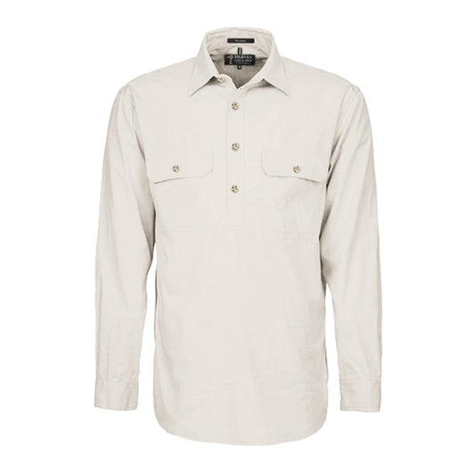 Pilbara RM200CF Original Mens Closed Front L/Sleeve Shirt Stone