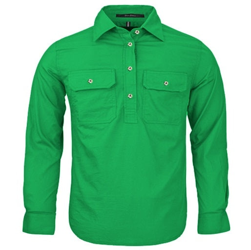 Pilbara RM400CF Kids Closed Front L/S Shirt Kelly Green