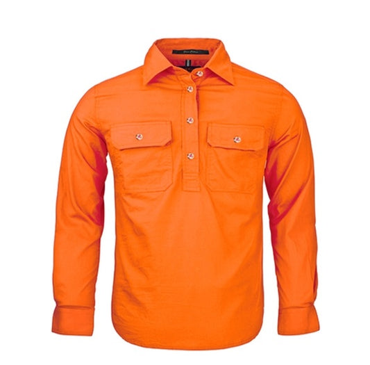 Pilbara RM400CF Kids Closed Front Long Sleeve Shirt Tangerine