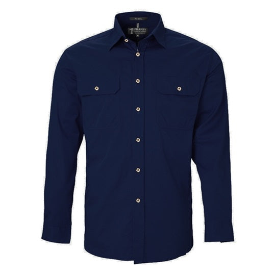 Pilbara RM500BT Mens Open Front L/S Lightweight Shirt French Navy