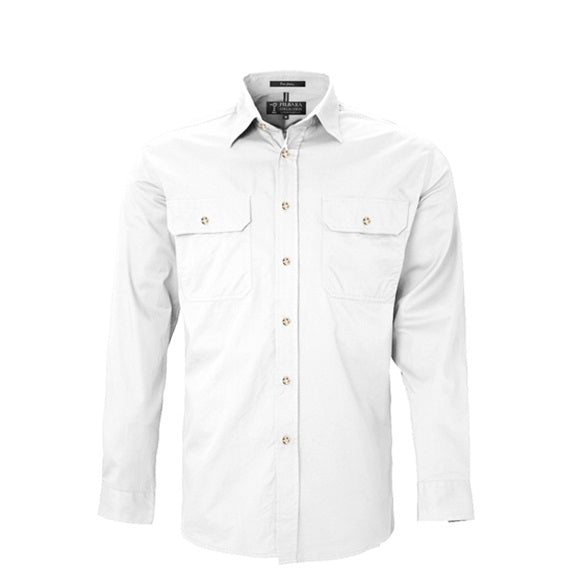 Pilbara RM500BT Mens Open Front Long Sleeve Lightweight Shirt White