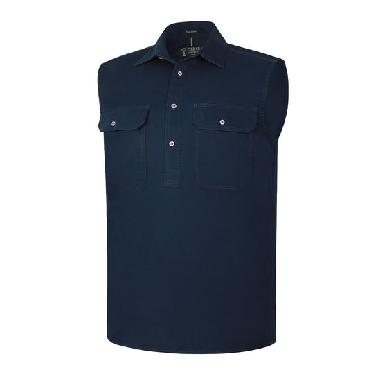 Navy mens country Pilbara RM700CF Mens Closed Front Sleeveless Shirt