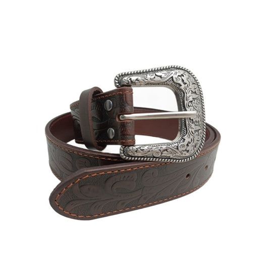 Brown leather Pilbara RMPW033 Western Children's Dress Buckle Tooled Belt