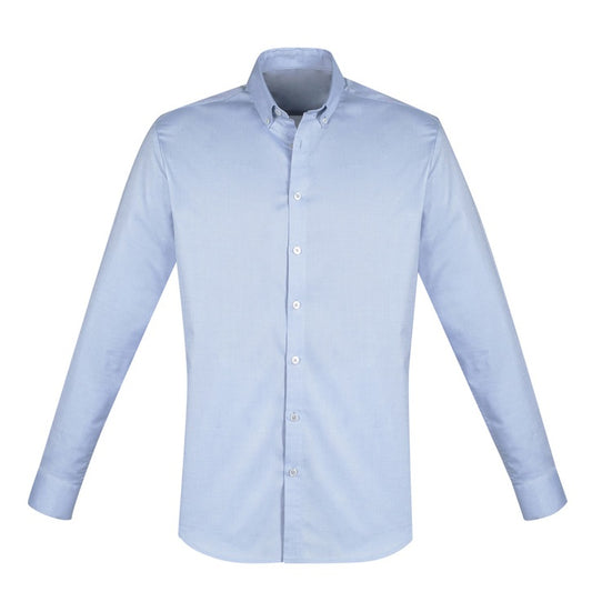 Mens light blue professional business button down UPF protection cuffed sleeves Biz Collection S016ML Mens Camden Oxford Long Sleeve Shirt