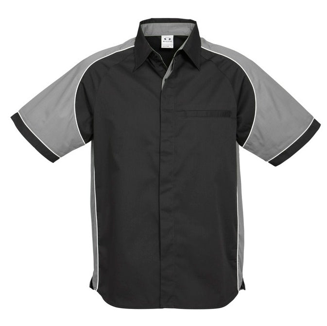 Black and gray industrial button down Biz Collection S10112 Mens Nitro Short Sleeve Shirt