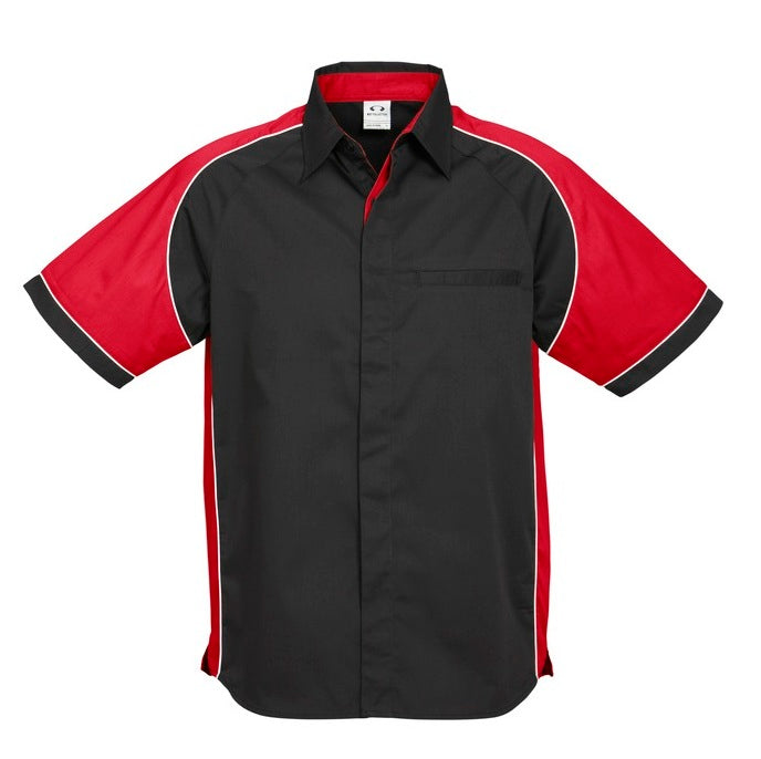 Black and red branding shirt work or sports Biz Collection S10112 Mens Nitro Short Sleeve Shirt