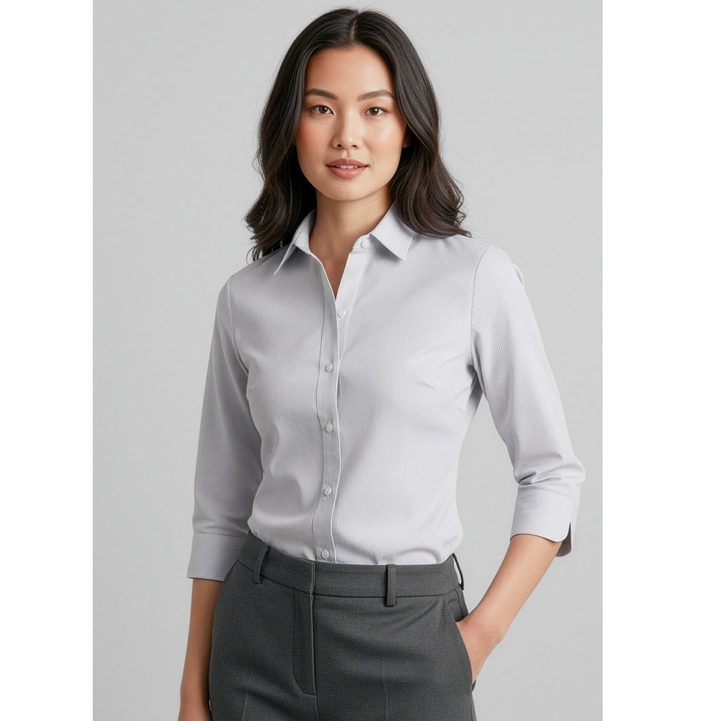 Biz Collection S29521 Ladies Ambassador 3/4 Shirt - Silver/Grey - Model View