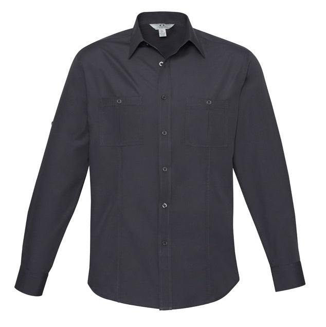 Mens charcoal corporate or everyday smart shirt, easy care and easy iron UPF rated Biz Collection S306ML Bondi Mens Long Sleeve Shirt