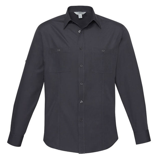 Mens charcoal corporate or everyday smart shirt, easy care and easy iron UPF rated Biz Collection S306ML Bondi Mens Long Sleeve Shirt