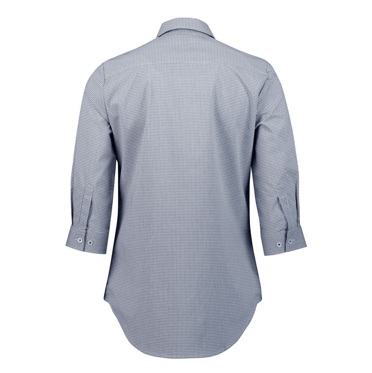 White and Navy checkered Cotton rich stretch fabric 
UPF 50+ sun protection
Wrinkle resistant Biz Collection S338LT Women's Bristol 3/4 Sleeve Shirt