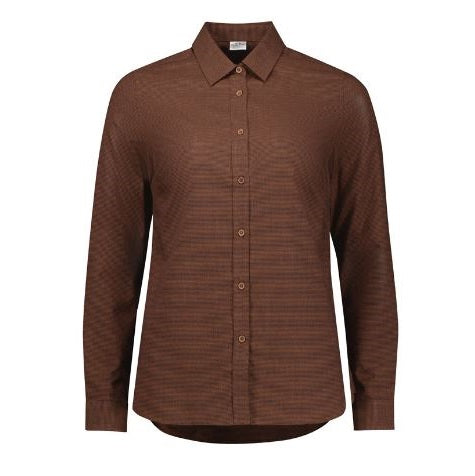 Rust brown womens easy fit Button down collar Curved hem and Biz Collection S421LL Womens Soul Long Sleeve Shirt
