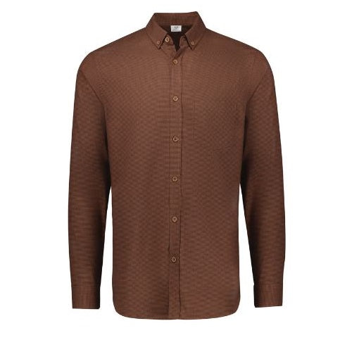 Rust brown mens easy fit Button down collar Curved hem Biz Collection S421ML Mens Soul Long Sleeve Shirt