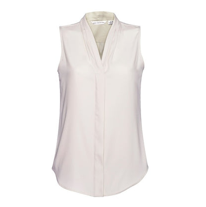 womens Ivory creme coloured  drape neckline shaped silhouette Biz Collection S627LN Ladies Madison Sleeveless Shirt