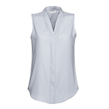 Womens V Neck silver grey business dress shirt stress semi fitted fabric concealed buttons Biz Collection S627LN Ladies Madison Sleeveless Shirt