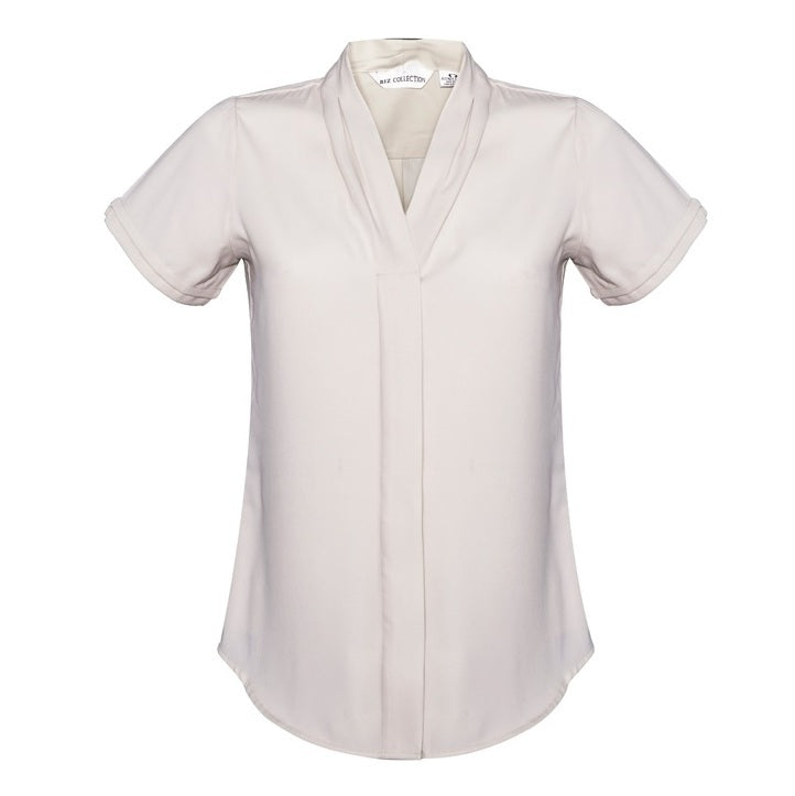 Ivory cream colour button down corporate wardrobe stretch shirt Biz Collection S628LS Madison Ladies Short Sleeve Blouse