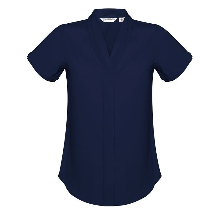 Navy blue breathable comfortable corporate professional shirt Biz Collection S628LS Madison Ladies Short Sleeve long length Blouse
