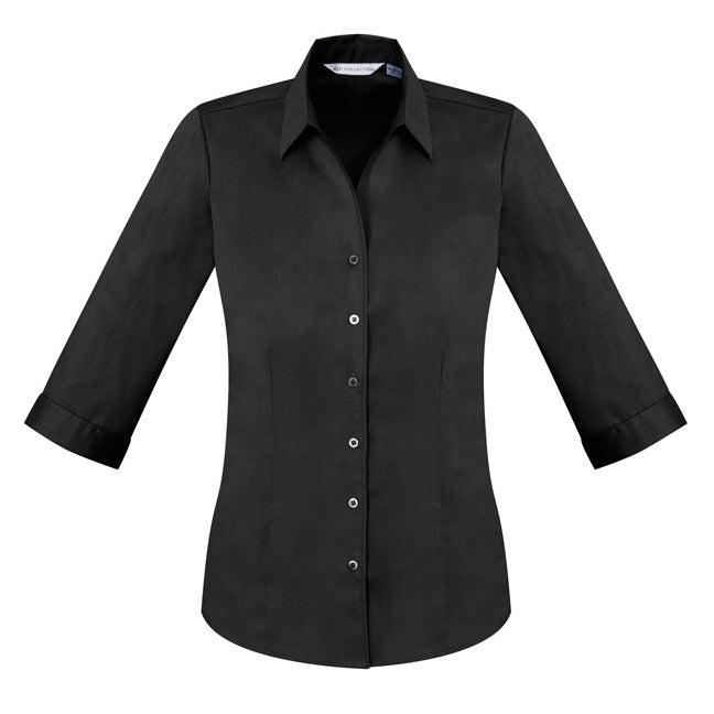 Biz Collection S770LT Monaco Ladies 3/4 Shirt - Black - Alternative Front View