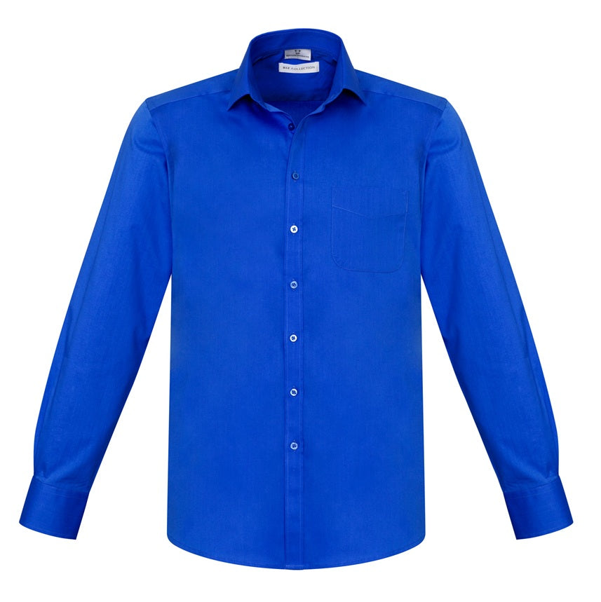 Mens premium stretch cotton electric blue modern fit Biz Collection S770ML Monaco Mens long sleeve narrow collar Shirt