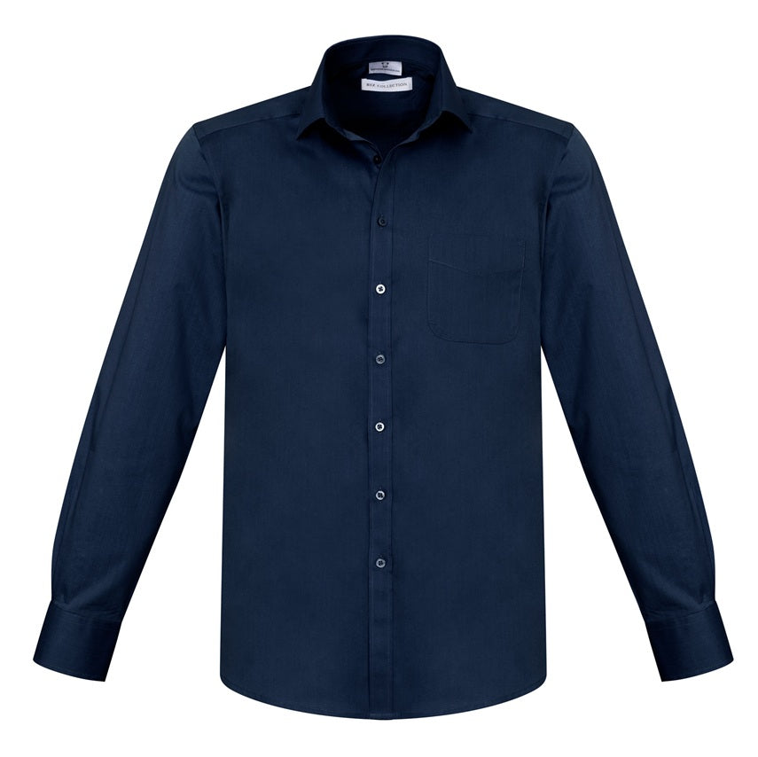 Mens Ink Navy cuffed sleeves UPF protection curved hem work or weekend premium long sleeve Biz Collection S770ML Monaco Mens L/S Shirt