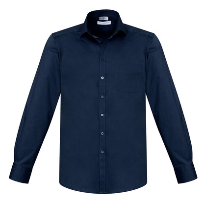 Mens Ink Navy cuffed sleeves UPF protection curved hem work or weekend premium long sleeve Biz Collection S770ML Monaco Mens L/S Shirt