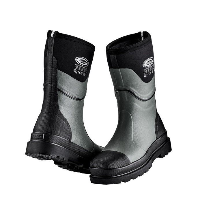 Pair of grey and black rubber boots Freezer and coolroom friendly Grubs SCER-444M Ceramic 5.0 Mid Work Safety Boot