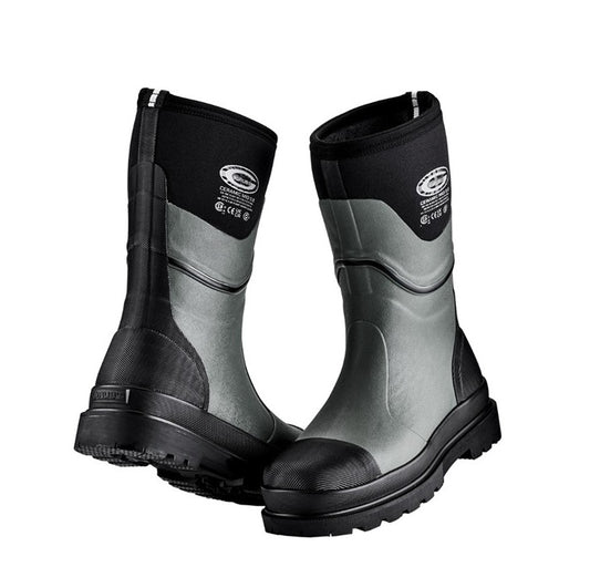 Pair of grey and black rubber boots Freezer and coolroom friendly Grubs SCER-444M Ceramic 5.0 Mid Work Safety Boot