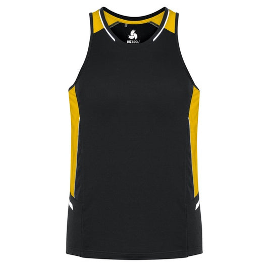 Womens Black with gold racer back fitness singlet 50 UPF rated quick drying Biz Collection SG702L Ladies Renegade Singlet