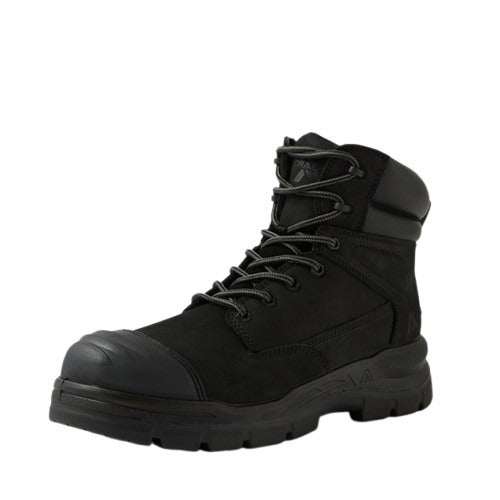 Black tactical boot on a white background