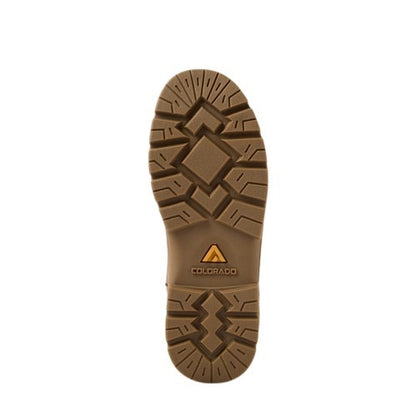 Brown boot sole with Colorado logo on a white background