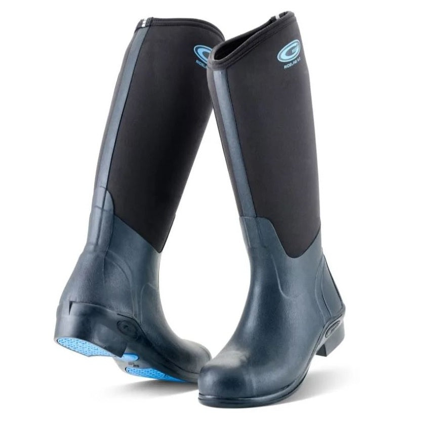 Equestrian boot with stirrup grip pads black and blue Grubs SRID-000H Rideline Equestrian Boot