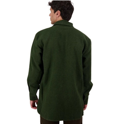 Person wearing a green shirt on a white background