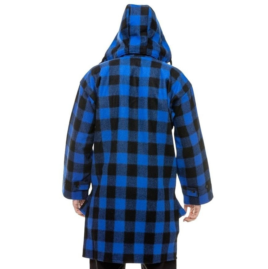 Blue and black checkered coat on a white background