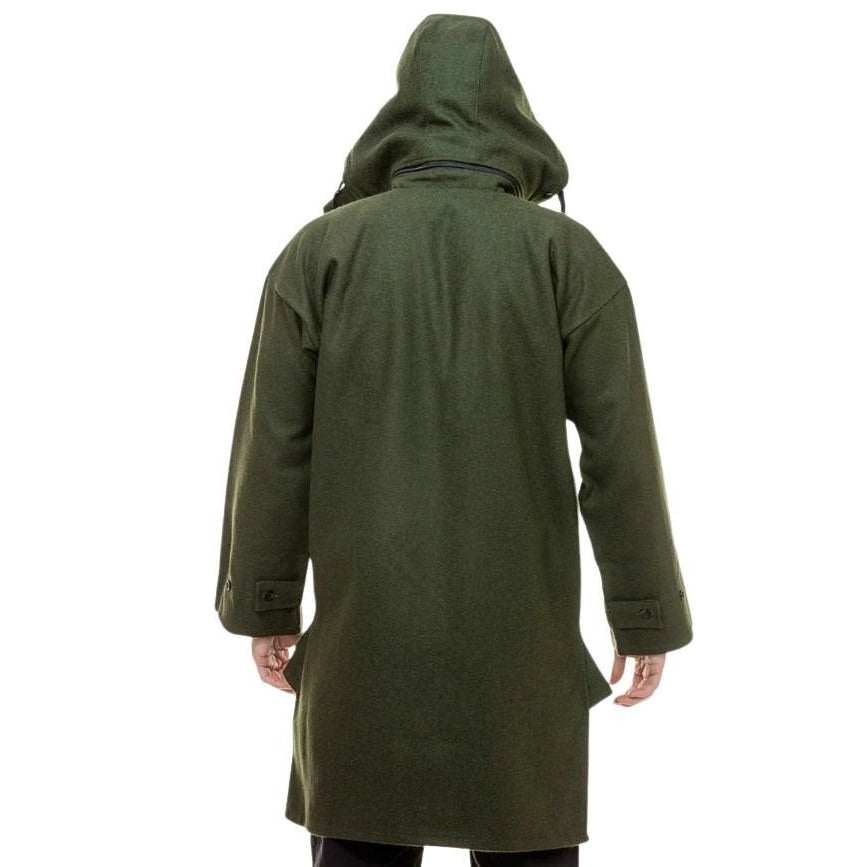 Green hooded coat on a white background