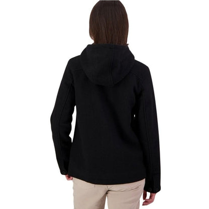 Person wearing a black jacket on a white background