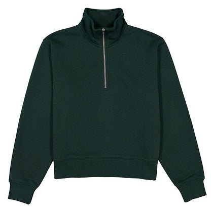 Dark green sweatshirt with a quarter zip on a white background