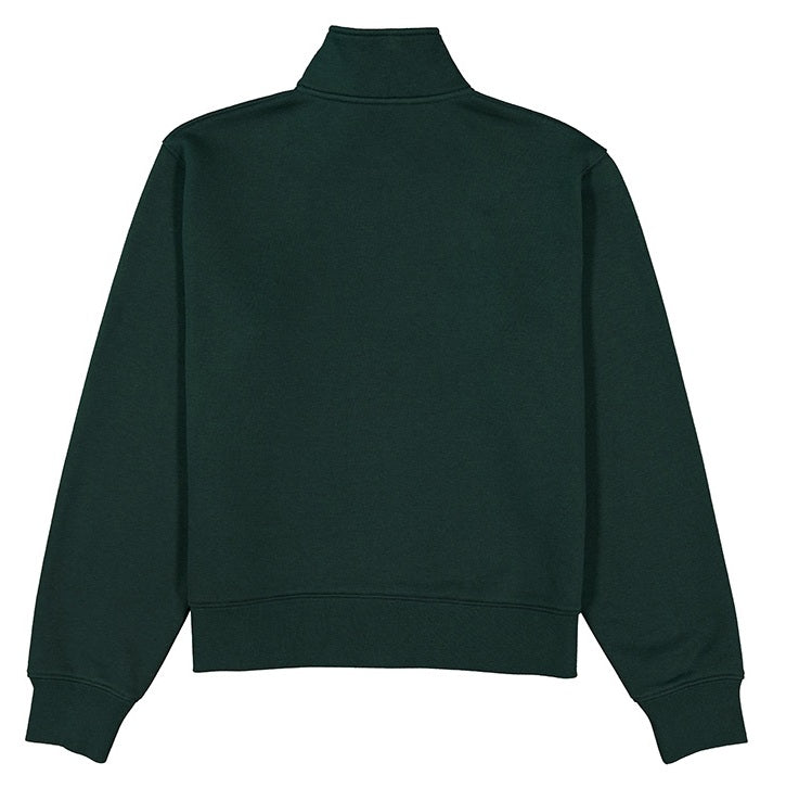 Dark green half-zip sweatshirt on a white background