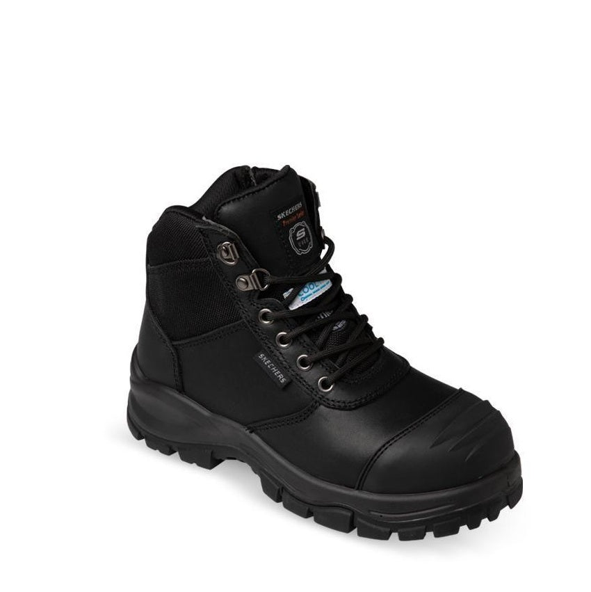 Womens black supportive heavy duty dependable protection, construction site, warehouse, heavy industry, composite safety boot, women's work boots, industrial safety footwear, heat resistant work boots, zip safety boots, leather safety boots, composite toe boots, slip resistant work boots, Australian safety boots, heavy duty work footwear