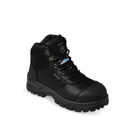 Womens black supportive heavy duty dependable protection, construction site, warehouse, heavy industry, composite safety boot, women's work boots, industrial safety footwear, heat resistant work boots, zip safety boots, leather safety boots, composite toe boots, slip resistant work boots, Australian safety boots, heavy duty work footwear