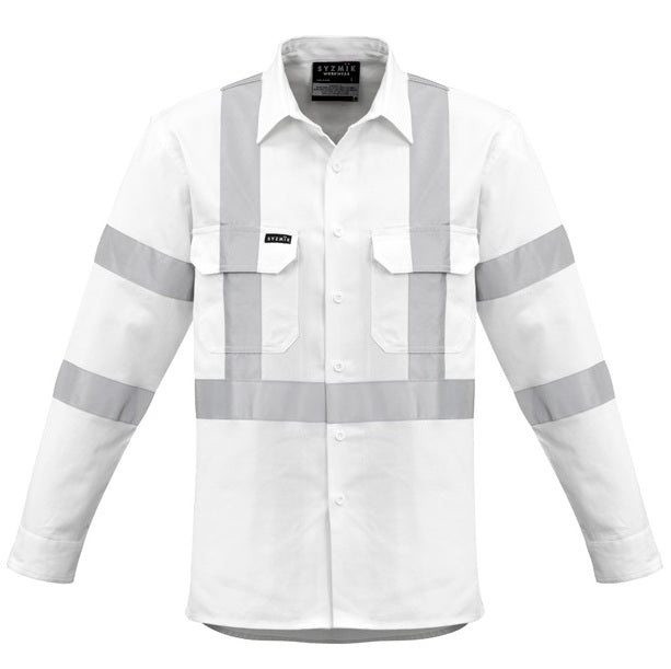 Syzmik ZW621 Mens White Bio Motion X Back Tape Long Sleeve Shirt