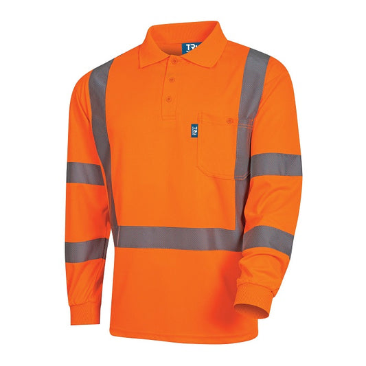 Tru Workwear TS1850T5 Micromesh L/S Hi-Vis Polo NSW Rail Shirt With Perforated Reflective Tape