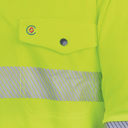 Tru Workwear TS2425T1 Recycled Anti-Microbial Micromesh L/S Two Tone Hi-Vis Polo Shirt With Segmented Tape