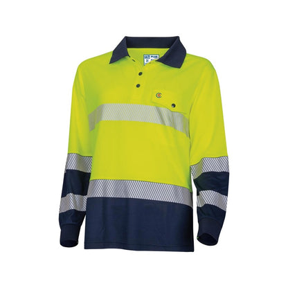 TRu Workwear TSW2425T1 Womens Recycled Anti-Microbial Micromesh L/S Two Tone Hi-Vis Segmented Polo Shirt